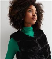 Women's Black Faux Fur Gilet Gini London New Look