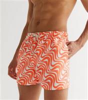 Men's Bright Orange Wave Print Swim Shorts New Look