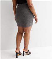 Women's Plus Size Black Glitter Mini Tube Skirt Curves New Look