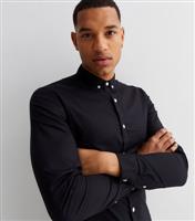 Men's Black Long Sleeve Muscle Fit Oxford Shirt New Look