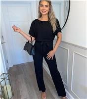Women's Black Belted Batwing Jumpsuit Missfiga New Look