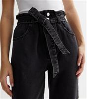 Women's Washed Black Paperbag High Waist Belted Dayna Tapered Jeans New Look