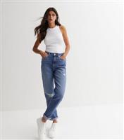 Women's Blue High Waist Ripped Knee Tori Mom Jeans New Look