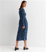 Women's Blue Animal Print Button Front Long Sleeve Midi Dress Gini London New Look