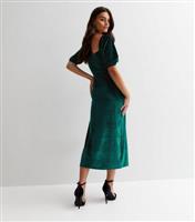 Women's Green Velvet Sweetheart Short Puff Sleeve Midi Dress Gini London New Look