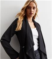 Women's Black 3/4 Sleeve Waterfall Duster Coat New Look