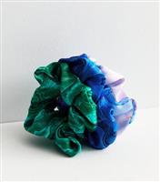 3 Pack Green Blue and Lilac Agate Scrunchies New Look