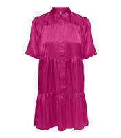 JDY Bright Pink Satin Tiered Mini Shirt Dress New Look