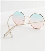 Men's Gold Octagon Frame Gradient Lens Sunglasses New Look