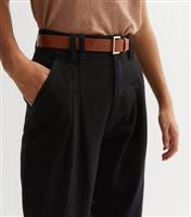 Black Denim Belted Crop Trousers New Look