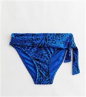 Women's Bright Blue Animal Print Tie Side Bikini Bottoms New Look