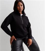 Women's Plus Size Black 1/2 Zip High Neck Sweatshirt Curves New Look