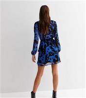 Women's Blue Abstract Chiffon Ruffle Tiered Mini Dress New Look