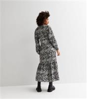 Women's Black Paisley V Neck Long Puff Sleeve Midi Smock Dress Influence New Look