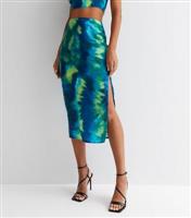 Women's Green Tie Dye Satin Midi Slip Skirt Public Desire New Look