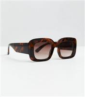 Dark Brown Tortoiseshell Effect Rectangle Sunglasses New Look