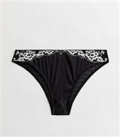 Women's Black Floral Embroidered Diamant Brazilian Briefs New Look