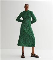 Tall Green Abstract High Neck Puff Sleeve Midi Dress New Look