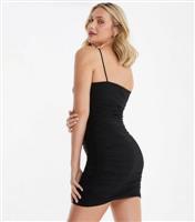 Women's Black Glitter Strappy Ruched Mini Bodycon Dress Quiz New Look