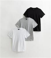 Women's 3 Pack Light Grey White and Black Crew Neck T-Shirts New Look