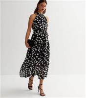 Women's Black Spot Chiffon Halter Midi Dress New Look