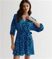 Blue Zebra Print 3/4 Sleeve Mini Wrap Dress New Look