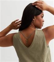 Women's Plus Size Khaki Cross Back Long Vest Curves New Look