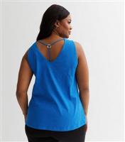 Women's Plus Size Bright Blue Cross Back Long Vest Curves New Look