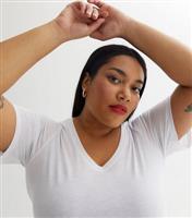 Women's Plus Size White V Neck Jersey T Shirt Curves New Look