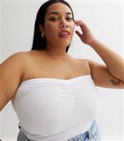 Women's Plus Size White Jersey Ruched Bandeau Top Curves New Look