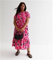 Curves Pink Floral Oversized Midi Smock Dress New Look
