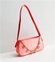 Public Desire Mid Pink Satin Butterfly Chain Shoulder Bag New Look