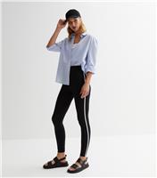 Women's Black Side Stripe High Waist Leggings New Look