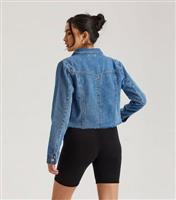 Women's Blue Raw Hem Denim Jacket Urban Bliss New Look