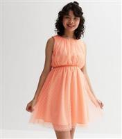 Name It Pink Mesh Spot Glitter Mini Skater Dress New Look