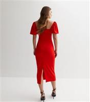 Red Sweetheart Notch Neck Short Sleeve Midi Bodycon Dress New Look