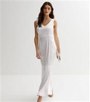 VILA Off White Satin Fishtail Maxi Dress New Look