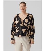 Women's Curve Black Abstract Long Sleeve Wrap Top Vero Moda New Look