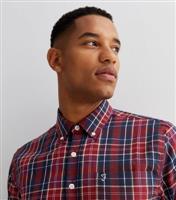 Men's Red Check Long Sleeve Oxford Shirt Farah New Look