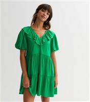 Green Frill Tiered Mini Dress New Look