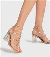 Women's Pale Pink Clear Stud Block Heel Sandals London Rebel New Look