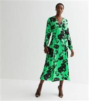 Tall Green Floral Satin Kimono Sleeve Midi Dress New Look