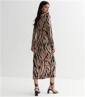 Mink Zebra Print High Neck Midi Dress New Look