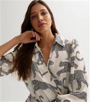 Women's White Leopard Print Collared Midi Wrap Dress New Look