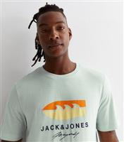 Men's Jack & Jones Light Green Cotton Tropical Logo T-Shirt New Look