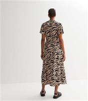 Brown Tiger Print Button Front Midi Dress New Look