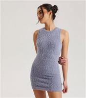 Women's Pale Blue Fluffy Knit Racer Mini Bodycon Dress Urban Bliss New Look