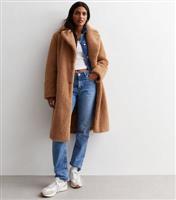 Women's Tan Teddy Long Coat New Look