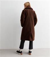 Women's Dark Brown Teddy Long Coat New Look