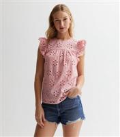 Women's Pink Broderie Frill Sleeve Top New Look